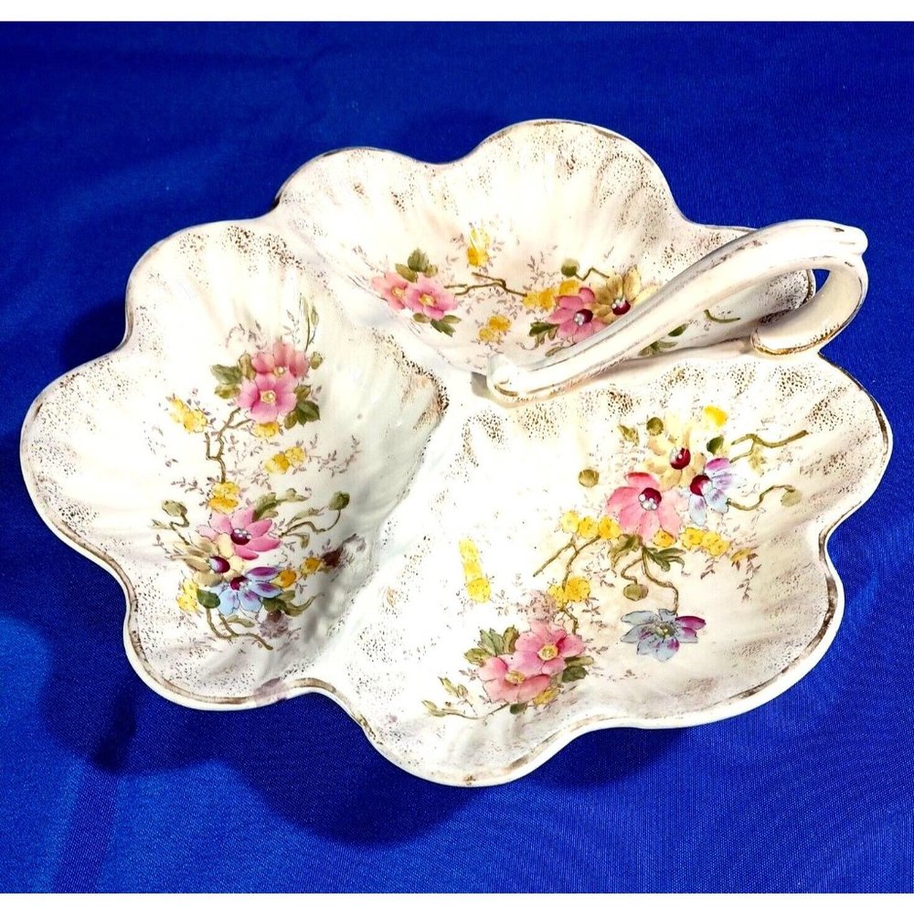 Antique Limoges ? France Porcelain Three Part Divided Serving Dish Handle…